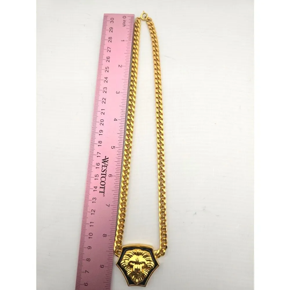Vintage Lion Head Earrings Necklace Set Gold Tone 18